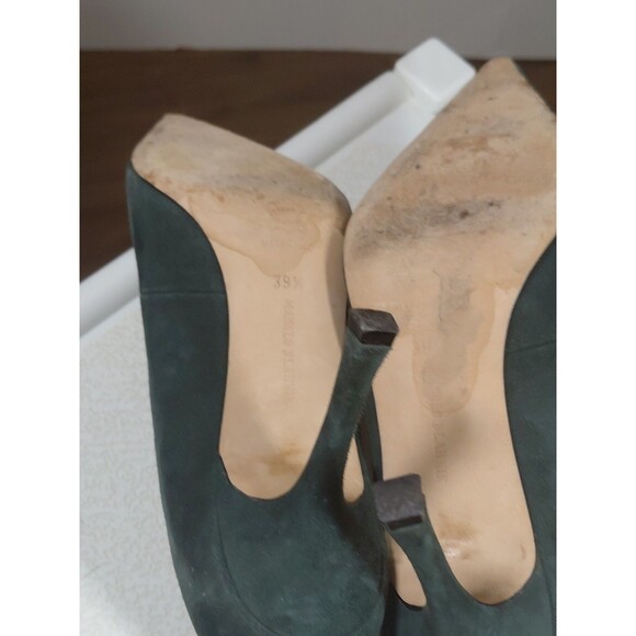 Manolo Blahnik Size 9.5 Bows Green Suede 4" Heel Pointed Toe Stilletto Heels - Picture 7 of 12